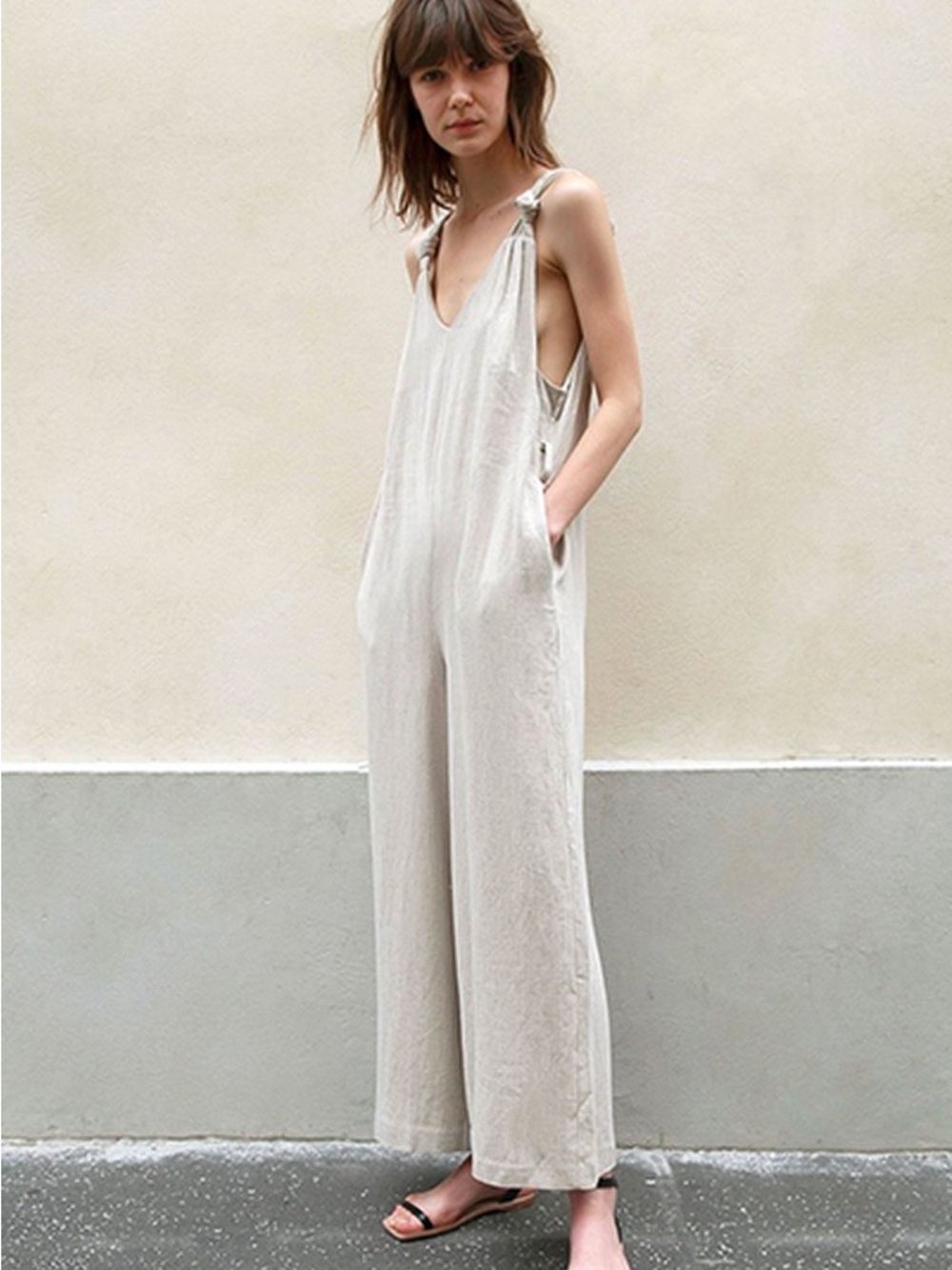 THE FRANKIE SHOP Linen Belted Jumpsuit